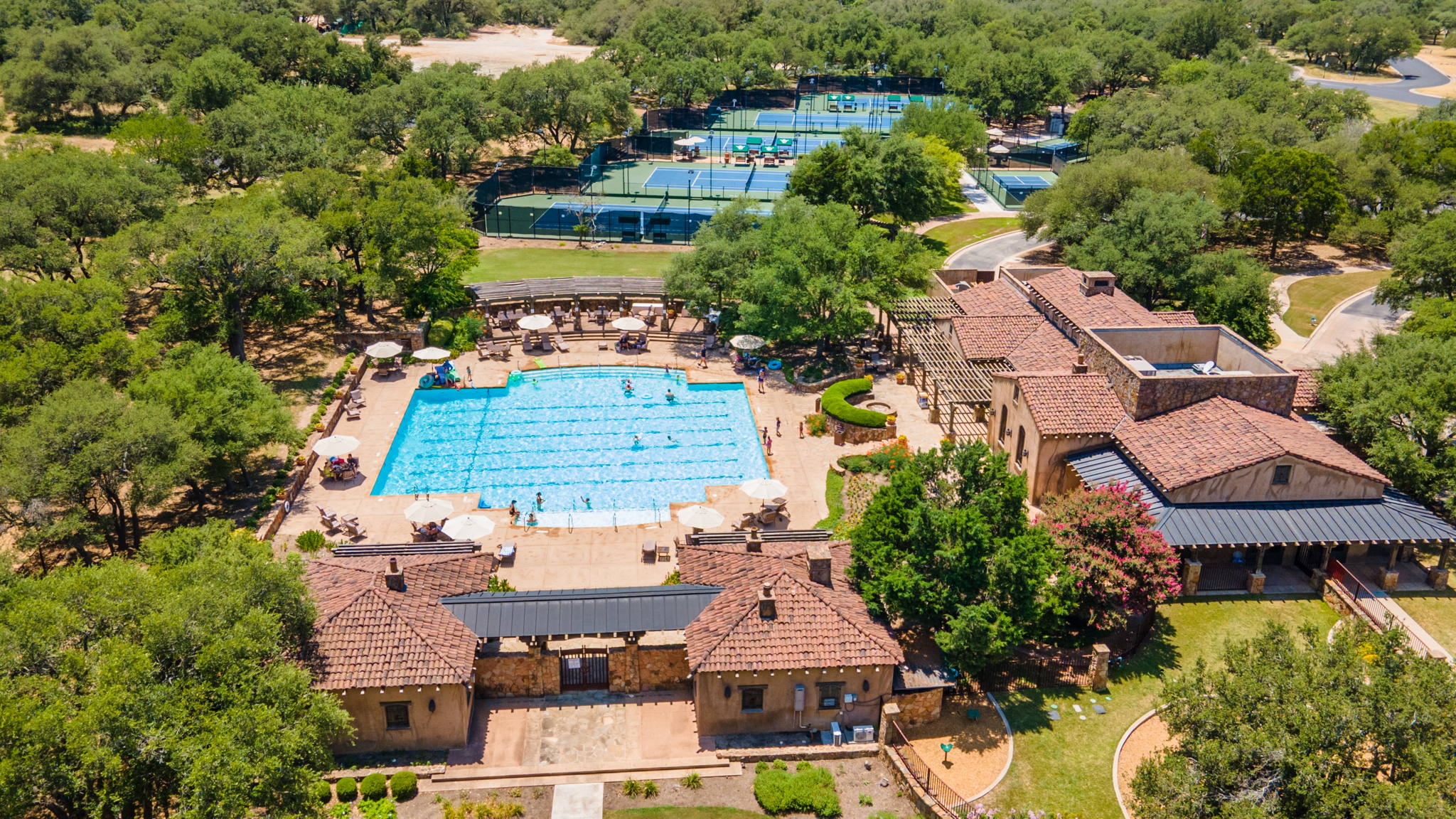 Tennis Court and Pool Aerial View