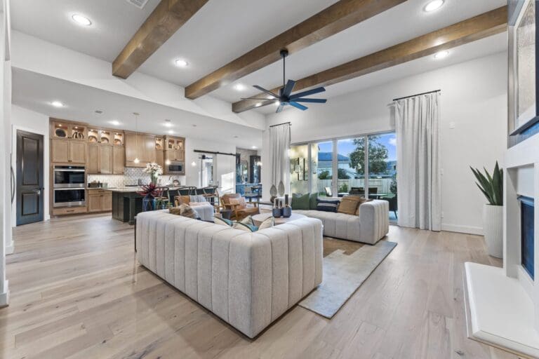 Open-concept kitchen and dining in new construction home San Antonio with spacious layout