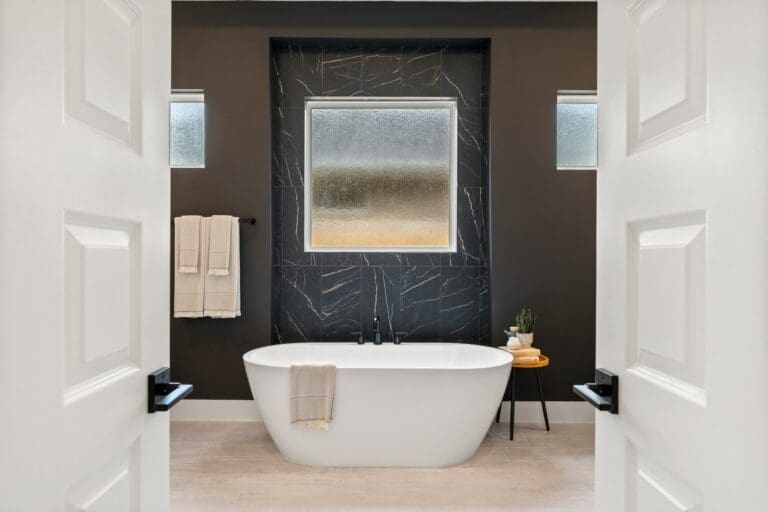 new construction homes grand prairie primary suite bathroom